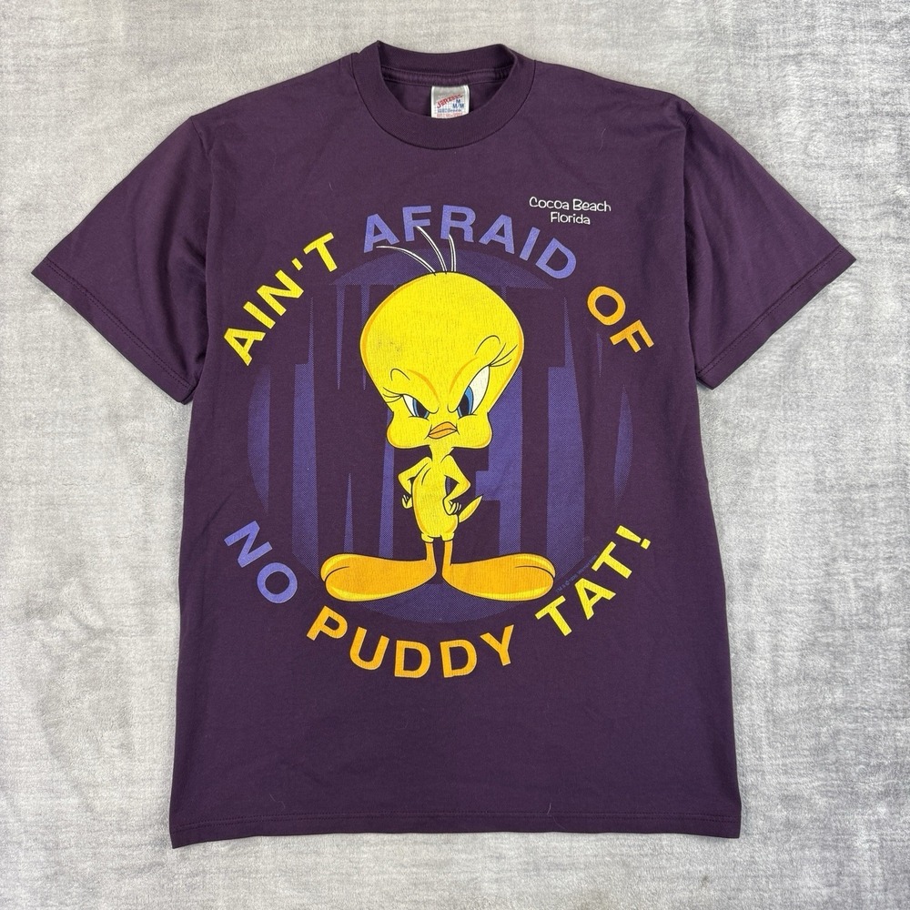 Loony Tunes Shirt‎ Mens Medium Purple Tweety Bird Vintage 1996 Funny Cartoon